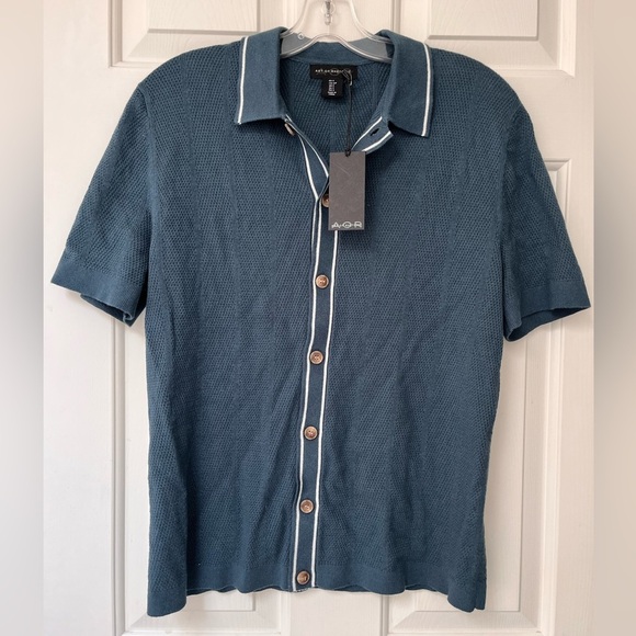NWT Art of Rhetoric Textured Knit Button Up Polo Shirt S - Picture 3 of 11